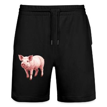 Schweine Schwein - Stanley/Stella Unisex Bio Joggingshorts Trainer  - Schwarz - Vorne - Nik (191cm) & Marisol (170cm)