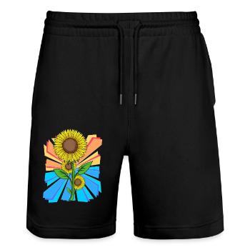 Sonneunblume Blumen Blume Garten Retro - Stanley/Stella Unisex Bio Joggingshorts Trainer  - Schwarz - Vorne - Nik (191cm) & Marisol (170cm)