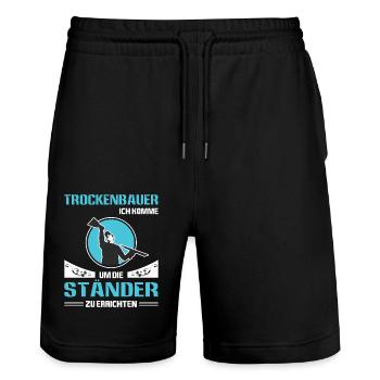 Trockenbau Trockenbauer Trockenbaumonteur Geschenk - Stanley/Stella Unisex Bio Joggingshorts Trainer  - Schwarz - Vorne - Nik (191cm) & Marisol (170cm)