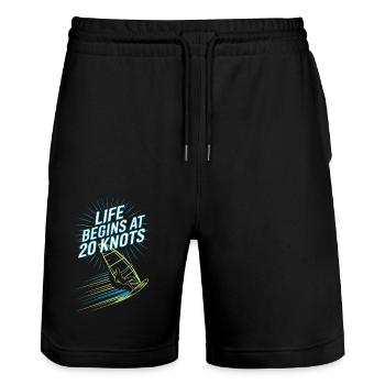 Windsurfing Life Begins At 20 Knots Windsurfer - Stanley/Stella Unisex Bio Joggingshorts Trainer  - Schwarz - Vorne - Nik (191cm) & Marisol (170cm)