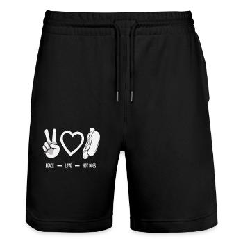 Hot Dog Lover Frieden Liebe Hot Dogs - Stanley/Stella Unisex Bio Joggingshorts Trainer  - Schwarz - Vorne - Nik (191cm) & Marisol (170cm)