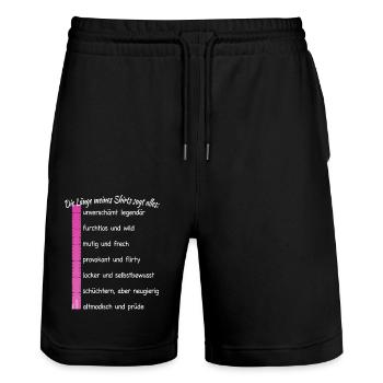 Party Länge Meines Shirts Sagt Alles Feiern JGA - Stanley/Stella Unisex Bio Joggingshorts Trainer  - Schwarz - Vorne - Nik (191cm) & Marisol (170cm)