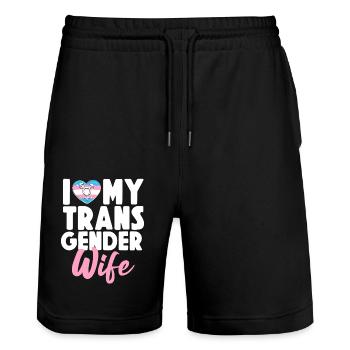 Fierté LGBT transgenre - Short de jogging bio TRAINER Stanley/Stella unisexe - noir - Devant - Nik (191cm) & Marisol (170cm)