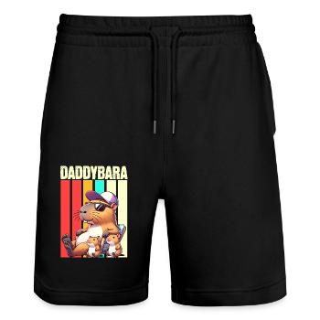 Daddybara Capybara Vater Papa - Stanley/Stella Unisex Bio Joggingshorts Trainer  - Schwarz - Vorne - Nik (191cm) & Marisol (170cm)