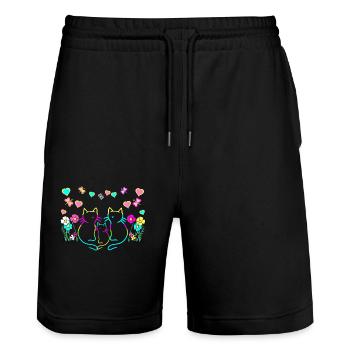 Cats Family Retro Vintage Kitten 80s 90s - Stanley/Stella Trainer Unisex Organic Jogging Shorts - black - Front - Nik (191cm) & Marisol (170cm)