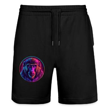 Neon Mandrill Monkey - Stanley/Stella Trainer Unisex Organic Jogging Shorts - black - Front - Nik (191cm) & Marisol (170cm)