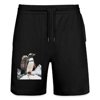 Pinguin - Stanley/Stella Unisex Bio Joggingshorts Trainer  - Schwarz - Vorne - Nik (191cm) & Marisol (170cm)