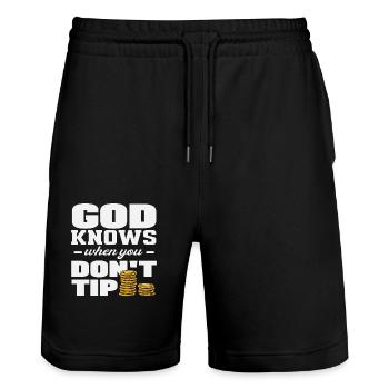 Gott Weiß Wann Du Nicht Trinkgeld Gibst Barkeeper - Stanley/Stella Unisex Bio Joggingshorts Trainer  - Schwarz - Vorne - Nik (191cm) & Marisol (170cm)