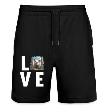 Schweine Schwein - Stanley/Stella Unisex Bio Joggingshorts Trainer  - Schwarz - Vorne - Nik (191cm) & Marisol (170cm)