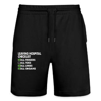 Hospital Checklist Funny Recovery Humor - Stanley/Stella Trainer Unisex Organic Jogging Shorts - black - Front - Nik (191cm) & Marisol (170cm)