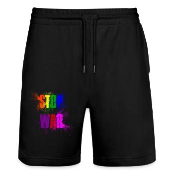 STOP WAR – NO WAR - PEACE aux couleurs de l’arc-en-ciel - Short de jogging bio TRAINER Stanley/Stella unisexe - noir - Devant - Nik (191cm) & Marisol (170cm)