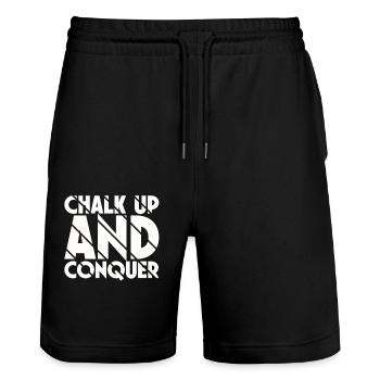 Boulderer Chalk Up et Conquer Bloc - Short de jogging bio TRAINER Stanley/Stella unisexe - noir - Devant - Nik (191cm) & Marisol (170cm)