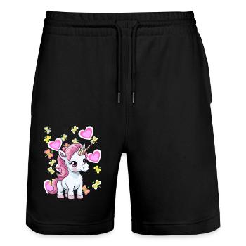 Licorne Licornes Cheval Chevaux Enfants Enfant - Short de jogging bio TRAINER Stanley/Stella unisexe - noir - Devant - Nik (191cm) & Marisol (170cm)