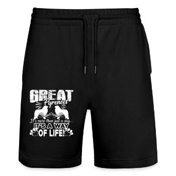 Great Pyrenees It's A Way Of Life - Stanley/Stella Trainer Unisex Organic Jogging Shorts - black - Front - Nik (191cm) & Marisol (170cm)