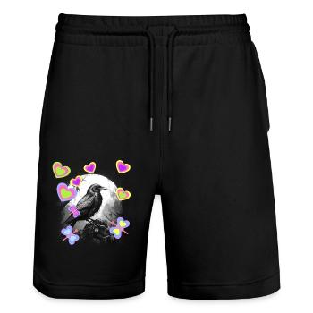 Natur mystisch Frühling Vogel Krähe Rabe Kinder - Stanley/Stella Unisex Bio Joggingshorts Trainer  - Schwarz - Vorne - Nik (191cm) & Marisol (170cm)