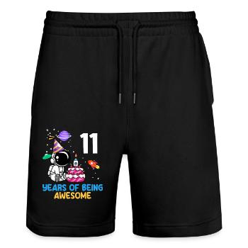 11 Years Astronaut Birthday Adventure - Stanley/Stella Trainer Unisex Organic Jogging Shorts - black - Front - Nik (191cm) & Marisol (170cm)
