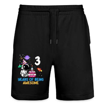 Three Years Astronaut Birthday Adventure - Stanley/Stella Trainer Unisex Organic Jogging Shorts - black - Front - Nik (191cm) & Marisol (170cm)