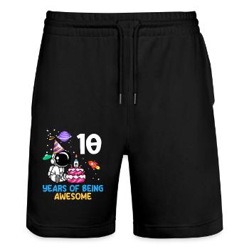 Celebrating 10 Years of Awesomeness - Stanley/Stella Trainer Unisex Organic Jogging Shorts - black - Front - Nik (191cm) & Marisol (170cm)