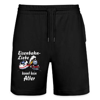 ZUG TRAIN EISENBAHNLIEBE KENNT KEIN ALTER - Stanley/Stella Unisex Bio Joggingshorts Trainer  - Schwarz - Vorne - Nik (191cm) & Marisol (170cm)