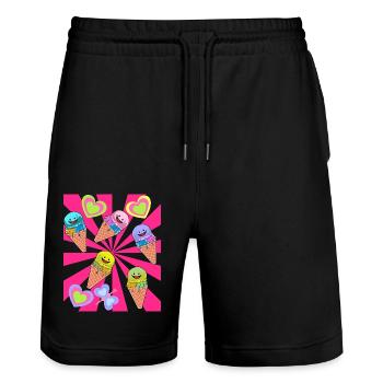 Sommer Eis Eiskrem Waffel Retro Vintage 80er 90er - Stanley/Stella Unisex Bio Joggingshorts Trainer  - Schwarz - Vorne - Nik (191cm) & Marisol (170cm)