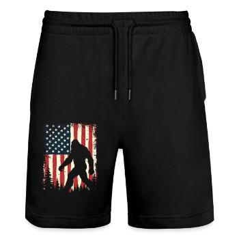 Bigfoot Patriot Sasquatch États-Unis Drapeau Amérique - Short de jogging bio TRAINER Stanley/Stella unisexe - noir - Devant - Nik (191cm) & Marisol (170cm)