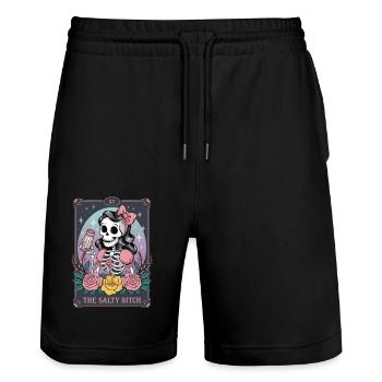 Tarotkarte - Stanley/Stella Unisex Bio Joggingshorts Trainer  - Schwarz - Vorne - Nik (191cm) & Marisol (170cm)