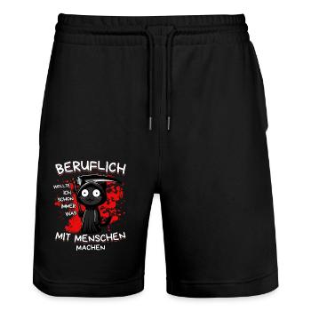 Beruflich wollte ich was mit Menschen machen Katze - Stanley/Stella Unisex Bio Joggingshorts Trainer  - Schwarz - Vorne - Nik (191cm) & Marisol (170cm)