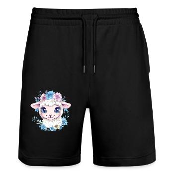 Flowery Sheep Cartoon - Stanley/Stella Trainer Unisex Organic Jogging Shorts - black - Front - Nik (191cm) & Marisol (170cm)