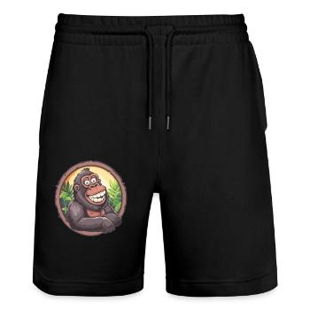 Lachender Gorilla Dschungel - Stanley/Stella Unisex Bio Joggingshorts Trainer  - Schwarz - Vorne - Nik (191cm) & Marisol (170cm)
