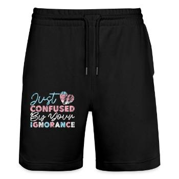 Transgender Trans LGBT Pride - Stanley/Stella Unisex Bio Joggingshorts Trainer  - Schwarz - Vorne - Nik (191cm) & Marisol (170cm)