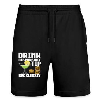 Bartender Drink Responsibly Tip Recklessly - Stanley/Stella Trainer Unisex Organic Jogging Shorts - black - Front - Nik (191cm) & Marisol (170cm)