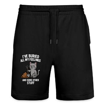 katze "I burried all my feelings" - Stanley/Stella Unisex Bio Joggingshorts Trainer  - Schwarz - Vorne - Nik (191cm) & Marisol (170cm)