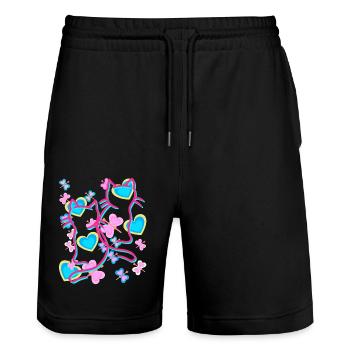 Retro Sommer Katze Katzen Vintage Kinder Kind - Stanley/Stella Unisex Bio Joggingshorts Trainer  - Schwarz - Vorne - Nik (191cm) & Marisol (170cm)