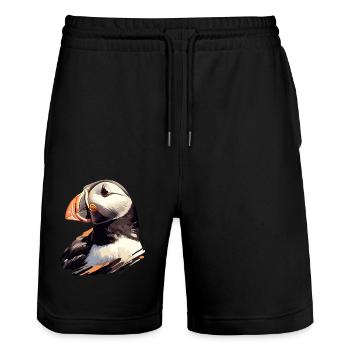 Papageientaucher - Stanley/Stella Unisex Bio Joggingshorts Trainer  - Schwarz - Vorne - Nik (191cm) & Marisol (170cm)
