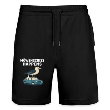 Moewenschiss happens - Stanley/Stella Unisex Bio Joggingshorts Trainer  - Schwarz - Vorne - Nik (191cm) & Marisol (170cm)