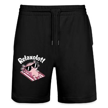 Relaxolotl Axolotl Pun Beach Summer Vacation - Stanley/Stella Trainer Unisex Organic Jogging Shorts - black - Front - Nik (191cm) & Marisol (170cm)
