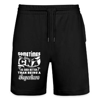 CNA Being A CNA - Stanley/Stella Trainer Unisex Organic Jogging Shorts - black - Front - Nik (191cm) & Marisol (170cm)