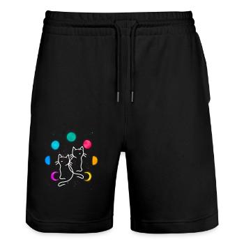 Retro Katzen Mondphase Mondphasen Katze Vintage - Stanley/Stella Unisex Bio Joggingshorts Trainer  - Schwarz - Vorne - Nik (191cm) & Marisol (170cm)
