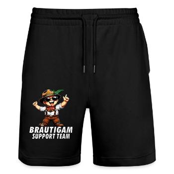 BRÄUTIGAM SUPPORT TEAM - Stanley/Stella Unisex Bio Joggingshorts Trainer  - Schwarz - Vorne - Nik (191cm) & Marisol (170cm)