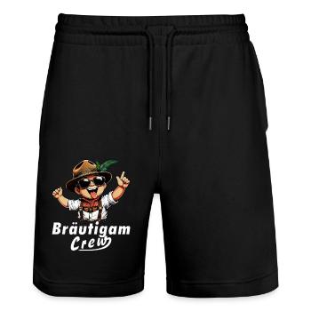 GROOM CREW - Stanley/Stella Trainer Unisex Organic Jogging Shorts - black - Front - Nik (191cm) & Marisol (170cm)