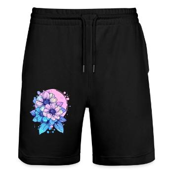 Neon Flowers Splash - Stanley/Stella Trainer Unisex Organic Jogging Shorts - black - Front - Nik (191cm) & Marisol (170cm)