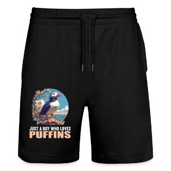 Papageientaucher - Stanley/Stella Unisex Bio Joggingshorts Trainer  - Schwarz - Vorne - Nik (191cm) & Marisol (170cm)