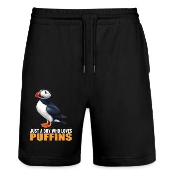 Papageientaucher - Stanley/Stella Unisex Bio Joggingshorts Trainer  - Schwarz - Vorne - Nik (191cm) & Marisol (170cm)
