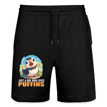 Papageientaucher - Stanley/Stella Unisex Bio Joggingshorts Trainer  - Schwarz - Vorne - Nik (191cm) & Marisol (170cm)
