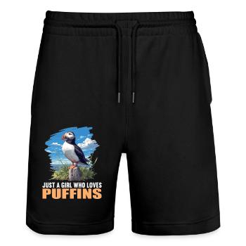 Papageientaucher - Stanley/Stella Unisex Bio Joggingshorts Trainer  - Schwarz - Vorne - Nik (191cm) & Marisol (170cm)
