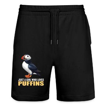Papageientaucher - Stanley/Stella Unisex Bio Joggingshorts Trainer  - Schwarz - Vorne - Nik (191cm) & Marisol (170cm)