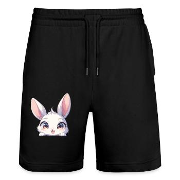 Hasen Hase - Stanley/Stella Unisex Bio Joggingshorts Trainer  - Schwarz - Vorne - Nik (191cm) & Marisol (170cm)