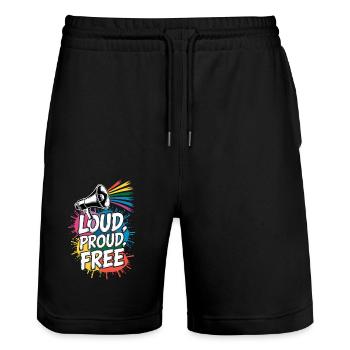 Fort, fier, gratuit Megafon Rainbow - Short de jogging bio TRAINER Stanley/Stella unisexe - noir - Devant - Nik (191cm) & Marisol (170cm)