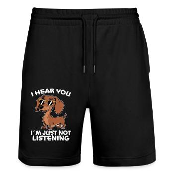 Dackel Spruch Dackel Hund Lustiges Dackel Geschenk - Stanley/Stella Unisex Bio Joggingshorts Trainer  - Schwarz - Vorne - Nik (191cm) & Marisol (170cm)