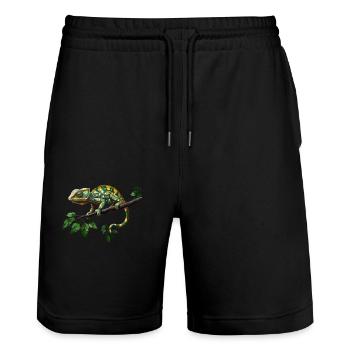 Colorful chameleon on branch in green jungle - Stanley/Stella Trainer Unisex Organic Jogging Shorts - black - Front - Nik (191cm) & Marisol (170cm)